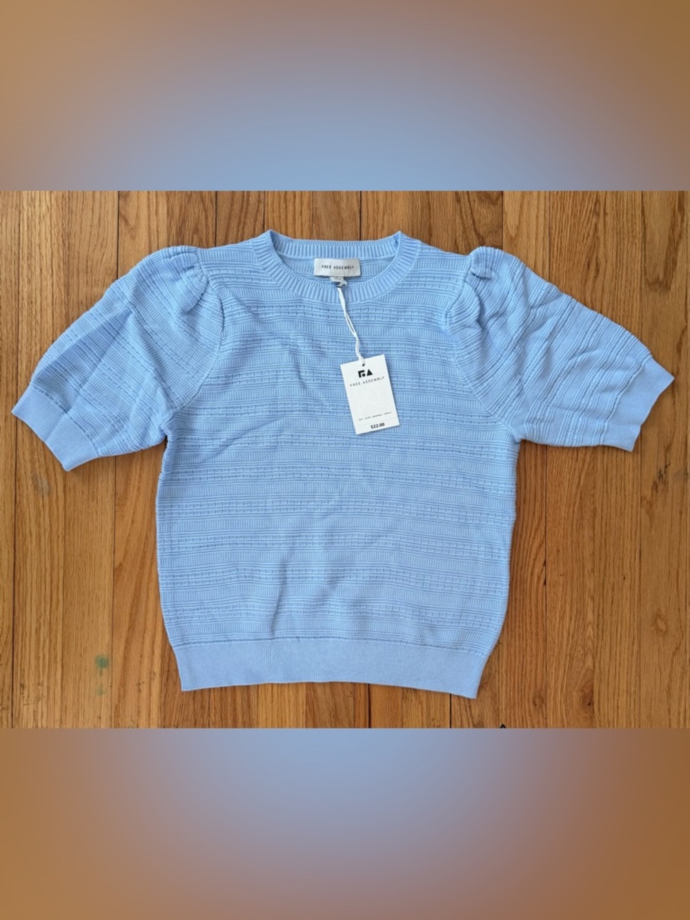 Free Assembly Crewneck Puff Sleeve Knit Top - Light Blue